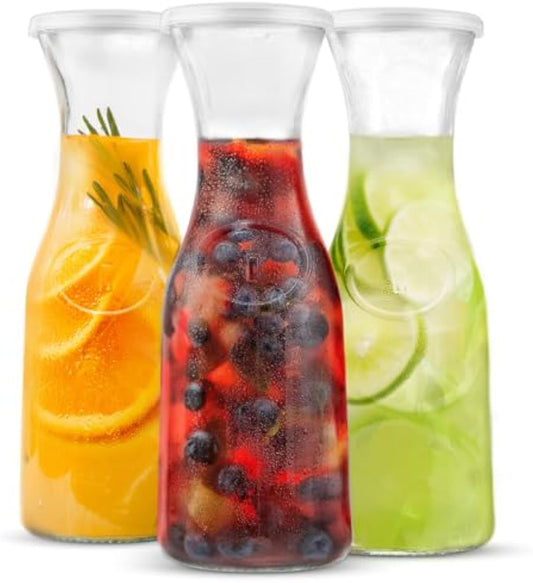3-Piece Glass Carafe Set – Party-Ready Pitchers with Lids (35oz)
